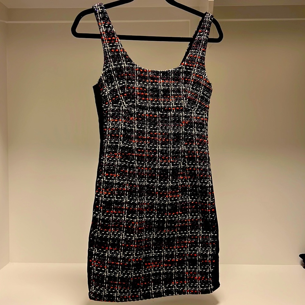 Square neck tweed dress